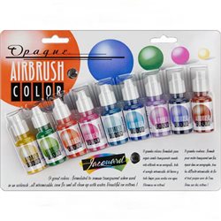 Набор кроющих красок Jacquard Airbrush Color,, 8 цв в блистере + бесцветный лак