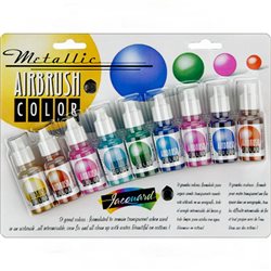 Набор красок металлик Jacquard Airbrush Color, 8 цв в блистере + бесцветный лак