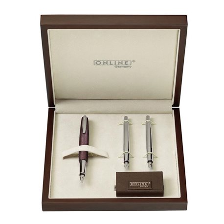 Набор каллиграф.подарочный- 1 ручка розовое дерево, 2 ручки корпус металл, перья 0.8, 1.4, 1.8 мм