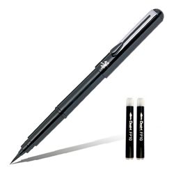 Ручка-кисть Brush Pen для калиграфии и 2 запасных картриджа в блистере цвет черный