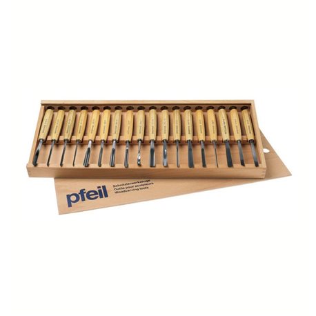 Набор компактных стамесок в деревянном футляре Pfeil D18 (18 шт)