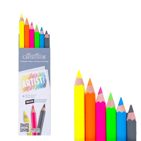 Набор Artist Studio Line - 5 неоновых цветных карандашей МЕГА + 1 графитовый карандаш МЕГА НВ