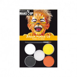 Набор красок для аквагрима Aqua Make Up/ Тигр, 3 цв.+ серебристый глиттер + кисть + спонж