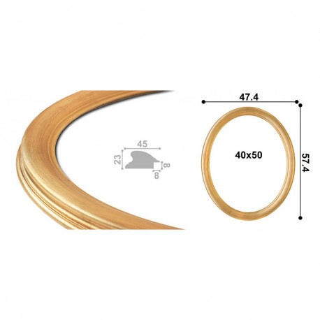 Овальная рама профиль 45х23 без декора 40х50 Золото Патина
