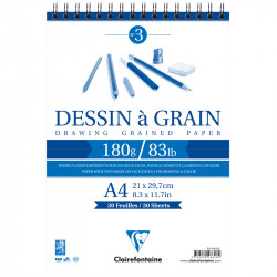 Скетчбук 30л. А4 на спирале Clairefontaine "Dessin a grain", 180г/м2, мелкозернистая