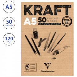 Скетчбук - блокнот 50л., А5 Clairefontaine "Kraft", на склейке, верже, крафт, 120г/м2