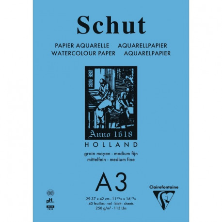 Склейка для акварели Schut А3, 40листов, 250г/м2, среднее зерно