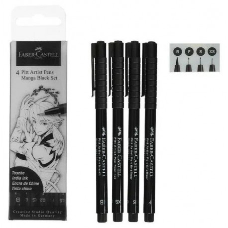 Набор капиллярных ручек Faber-Castell "Pitt Artist Pen Manga Black set" черные, 4шт.