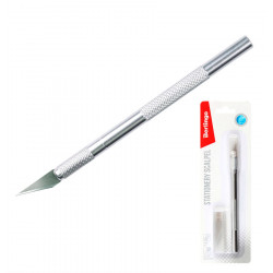 Нож-скальпель канцелярский Berlingo, металлический корпус, 5 лезвий в комплекте