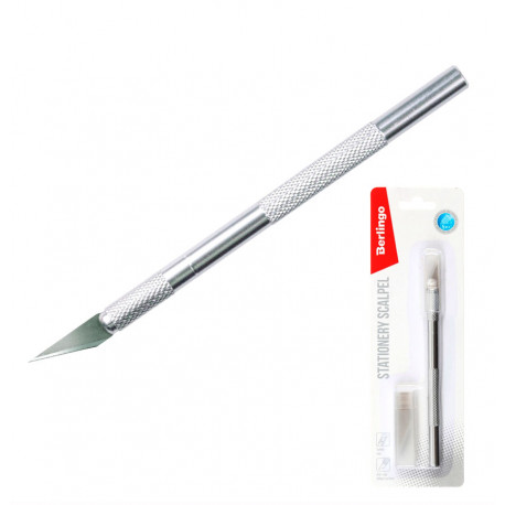 Нож-скальпель канцелярский Berlingo, металлический корпус, 5 лезвий в комплекте