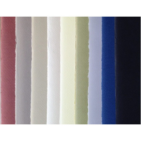 Бумага ручного литья, 100% хлопок, 50х70 см, 200 г, 9 оттенков, мелкое зерно, рваные края