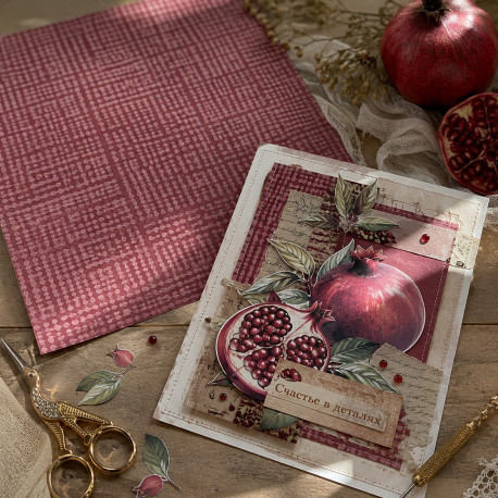 Картон для Scrapbooking, 30,5х30,5см, STRUKTURA VINTAGE Гранатовый